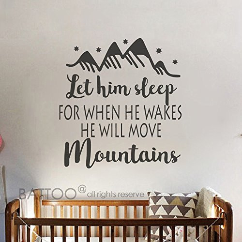 BATTOO Let Him Sleep for when he wakes he will move mountains Wall Decal Saying - Baby Boy Nursery Decor Wall Art - Nursery Wall Decal(Black, 37.5"WX40"H)