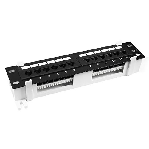 uxcell 12-Port Cat.6 RJ45 Ethernet Patch Panel UTP Unsheilded 10 Inch With Wallmount Bracket Black