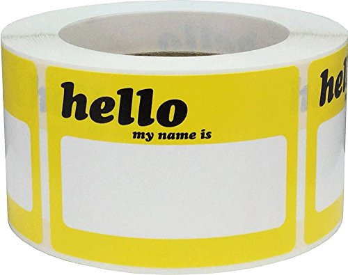 Hello Name Tag Stickers Yellow Blank Space for Your Name 3 1/2 x 2 1/2 Inch Rectangles 500 Adhesive Labels