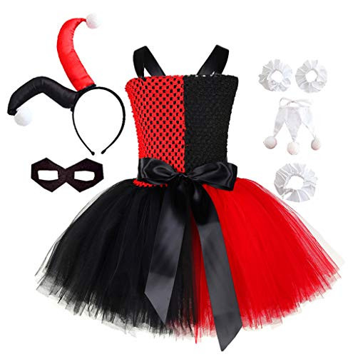 Tutu Dreams Quinn Clown Girls Costume for Kids Girls Movie Comic Halloween Dress Up (Large(5-6 Years), Harlequin)