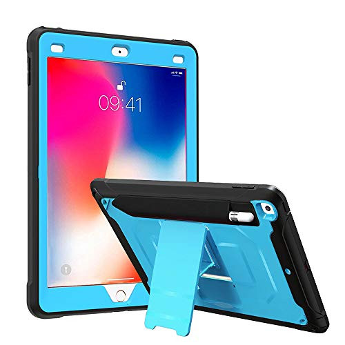 ZenRich New iPad 9.7 Inch 2017/2018 Rugged Case with Hybrid Heavy Duty Protection and Built-in Pencil Holder and Kickstand for Apple iPad 9.7 2017 / iPad 9.7 2018 (Blue)