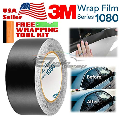 EZAUTOWRAP Free Tool Kit 3M 1080 Satin Black Vinyl Wrap Kit for Black Out Chrome Delete Window Trim Door Trim 2" x25Ft