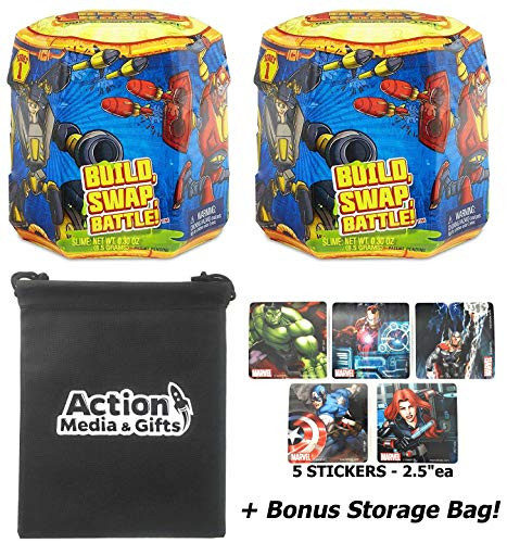 Ready2Robot Gift Bundle - Series 1 Ready to Robot (2 Pack) POP Bot + 5 Avenger Stickers with Compatible Toy Storage Bag!