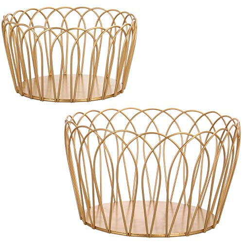 MyGift Gold-Tone Round Metal Wire Storage Baskets, Set of 2