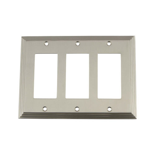 Nostalgic Warehouse 720027 Deco Switch Plate with Triple Rocker, Satin Nickel
