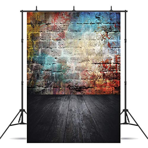 Dudaacvt Graffiti Photography Backdrop, 6x9ft Colorful Brick Wall Vinyl Photography Backdrop Black Floor Photo Background Studio Prop Seamless D059 69