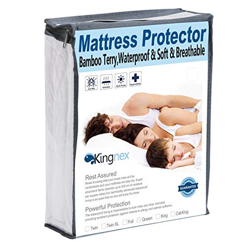 Kingnex Premium Waterproof Mattress Protector Bamboo Terry Fitted Mattress Cover Extra Long Twin XL