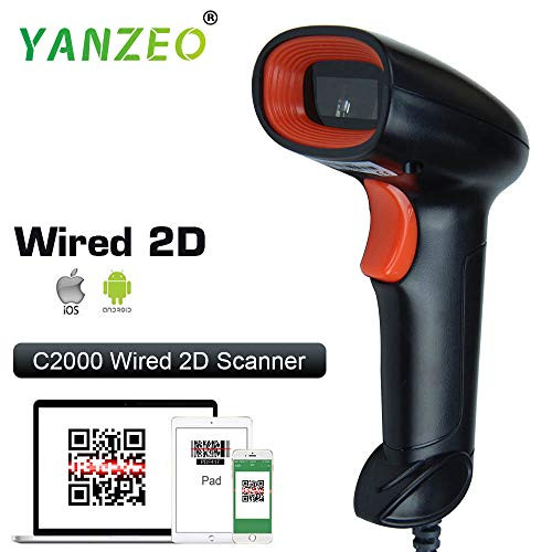 Yanzeo 2D Barcode Scanner USB Wired Handheld High Speed QR Code Reader Compatible for Windows/Mac Square POS System it scans 1D barcode/2D Code on PC and Phone Screen