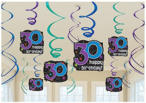 Amscan 30th Celebration Value Pack Foil Swirl Decorations, Birthday, 12 Ct.