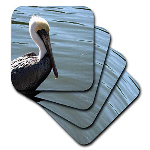 3dRose CST_156170_3 Pelican Head Left Side Against River Ceramic Tile Coaster (Set of 4)