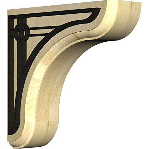 Ekena Millwork BKTW02X06X06EAOSBLRW Eaton Wood Bracket with IronCraft Oslo Inlay 1 3/4" W x 5 1/2" D x 5 1/2" H Rubberwood