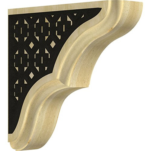 Ekena Millwork BKTW02X06X06STVIBLRW Stratford Wood Bracket with IronCraft Victorian Inlay 1 3/4" W x 5 1/2" D x 5 1/2" H Rubberwood
