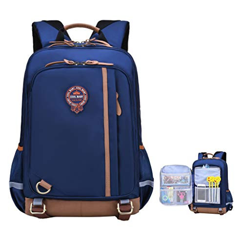 Elementary School Backpack For Boys|Girls|Kids Middle|High School Bags Bookbag (Navy Blue Elementary School Backpack, Large for Grade 4-6)