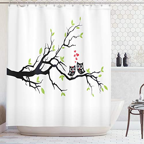 Ambesonne Owls Home Decor Collection, Owls in Love Sitting on a Branch Leaf Hearts Romance Design, Polyester Fabric Bathroom Shower Curtain Set with Hooks, Black Red Green White Ambesonne Owls Home Decor Collection, Owls in Love Sitting on a Branch Leaf Hearts Romance Design, Polyester Fabric Bathroom Shower Curtain Set with Hooks, Black Red Green White