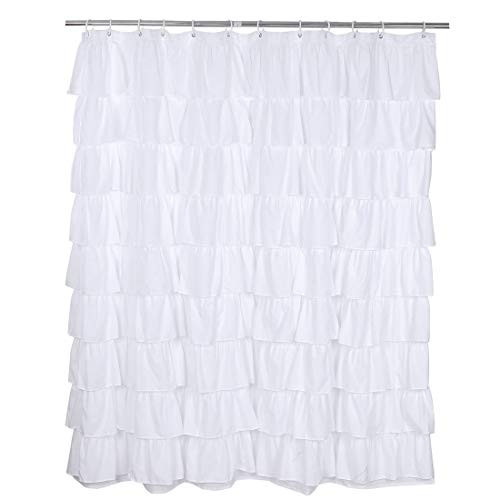 uxcell Ruffle Shower Curtain Farmhouse Fabric White Shower Curtains for Bathroom Showers and Bathtubs - 72x72 Inch Long Curtains with 12 Hooks