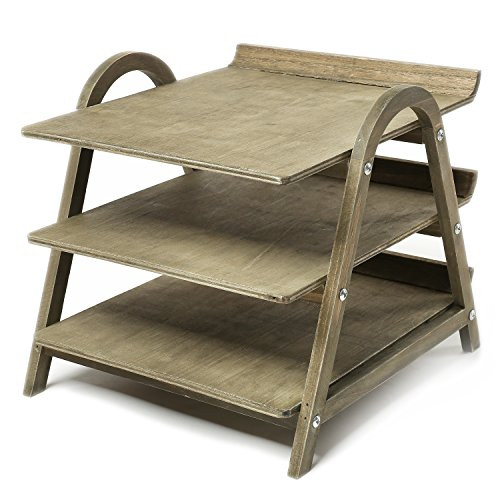 3 Tier Vintage Gray Wood Desktop Office Document Tray Holder, File Folder Rack