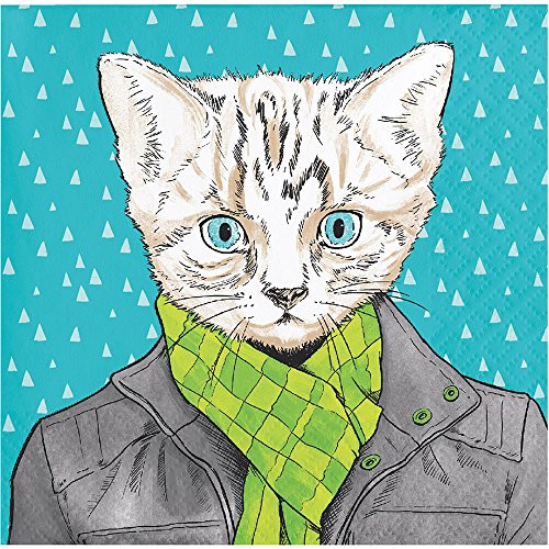 Elise 330012 Dapper Animals Pattern 3-Ply Beverage Paper Napkins, Cat