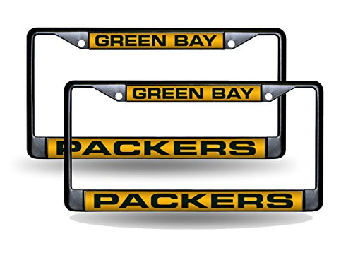 Rico Green Bay Packers Black Metal (2) Laser License Plate Frame Set