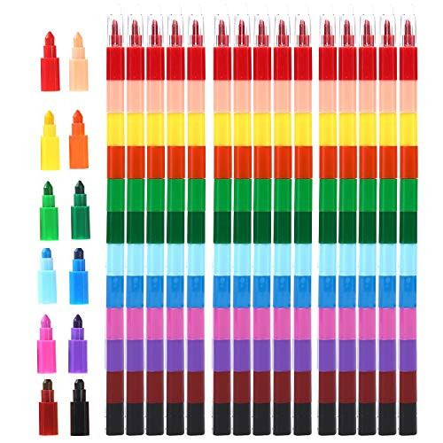 MeiMeiDa 48 Pieces Stacking Crayons for Kids Party Favors Colorful Stackable Buildable Crayon Set - Fun Rainbow Crayons for Art Paint Party, Goodie Bag Filler, Prizes