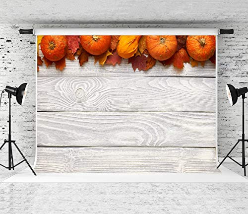 Kate 7x5ft Thanksgiving Day Photography Backdrop Texture White Wood Background Fall Pumpkin Maples Backdrop