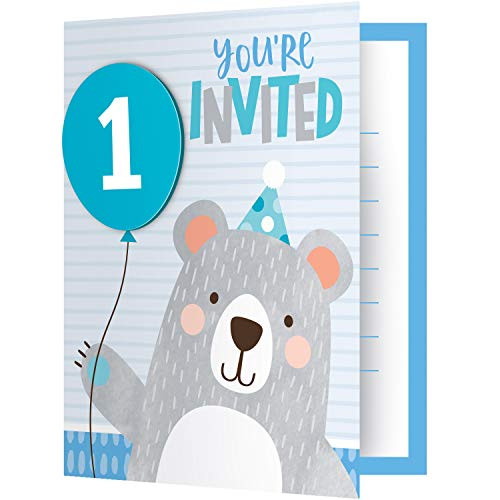 Creative Converting 336641case Bear Party Invitations 4" x 5" Blue