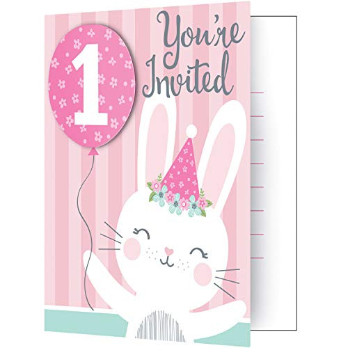 Creative Converting 336655case Bunny Party Invitations 4" x 5" Pink