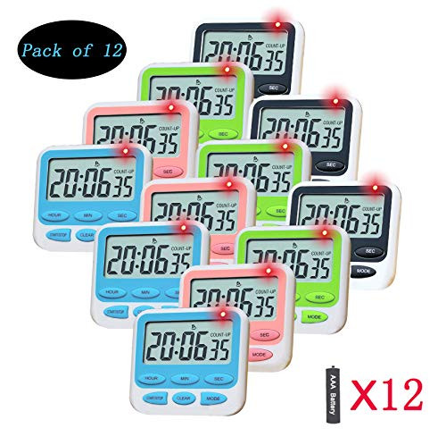 Digital Kitchen Timer Bestwya Cooking Timer Clock with Loud Alarm Magnetic Back and Retractable Stand Minute Second Countdown Clear LCD Display (Pack of 12)