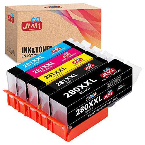 JIMIGO Compatible Ink Cartridge Replacement for Canon PGI-280XXL CLI-281XXL PGI-280 CLI-281 280XXL 281XXL for Pixma TS9120 TR8520 TS6220 TS6120 TS8120 TR7520 TS8220 TS9520 TS9521C (5-Pack)