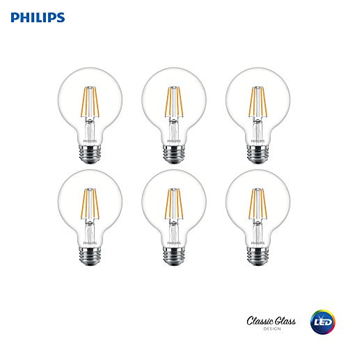 Philips LED Dimmable G25 Light Bulb, 350-Lumen, 5000-Kelvin, 5-Watt (40-Watt Equivalent), E26 Base, Clear, Daylight, 6-Pack