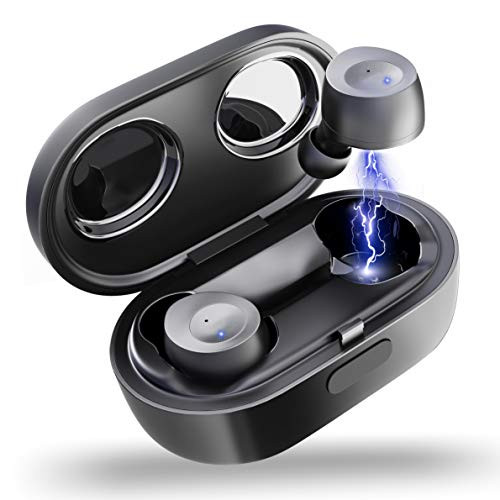 ELECDER D10 True Wireless Earbuds Bluetooth 5.0 Headphones in Ear with Microphone, 3D Stereo Sound, Charging Case for Workout, Running (Black)