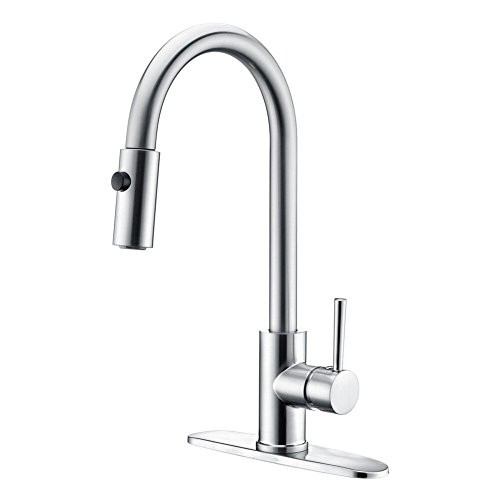 Avola Commercial High Arc Stainless Steel Single Handle Pull Down Sprayer Brushed Nickel Kitchen Sink Faucet,Pull Out Kitchen Faucet with Escutcheon