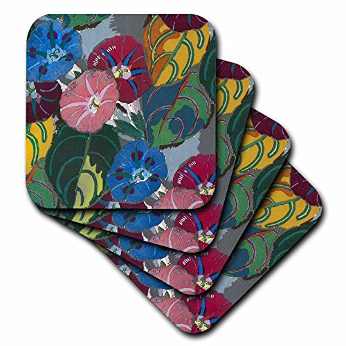 3dRose cst_26031_3 Art Deco Colorful Flowers-Ceramic Tile Coasters, Set of 4