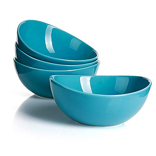 Sweese 103.107 Porcelain Bowls - 28 Ounce for Cereal, Salad and Desserts - Set of 4, Steel Blue