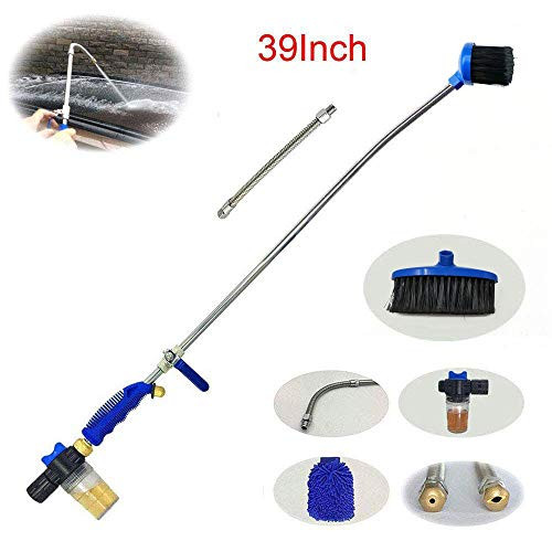 Buyplus Hydro Jet Power Washer - 39'' Extendable Flexible Deep High Pressure Car Washing Wand, Garden Water Hose Sprayer Nozzle Tips Attachment,Glass Window Cleaning Tool,with Foam Cannon,Brush
