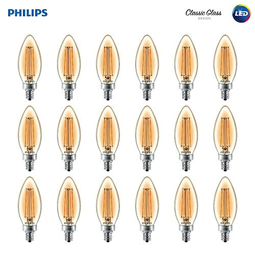 Philips LED B11 Dimmable Candle Light Bulb with Warm Glow Effect: 180-Lumen, 2700-2200 Kelvin, 2.5-Watt (25-Watt Equivalent) Glass Candle Light Bulb, E12 Candelabra Base, Soft White, 18-Pack