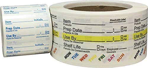 Dissolvable Shelf Life Labels Bulk Pack for Food Rotation Use by Food Preparation Days of The Week Prep Date 1,000 Adhesive Stickers