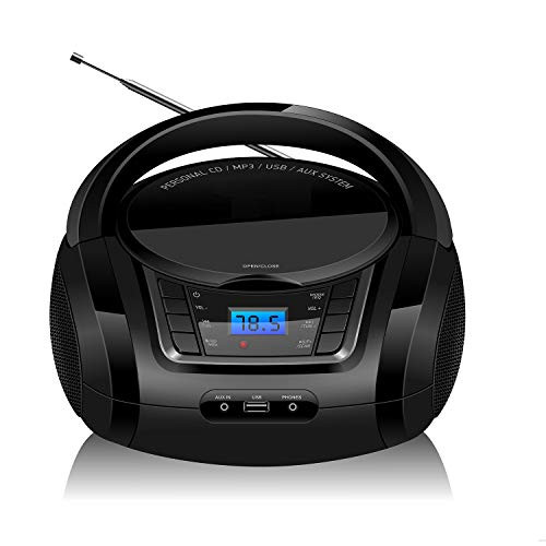 LONPOO CD Player Portable Boombox FM Radio, Bluetooth4.0 MP3/CD Player, with Aux-in, USB&Headphone Jack