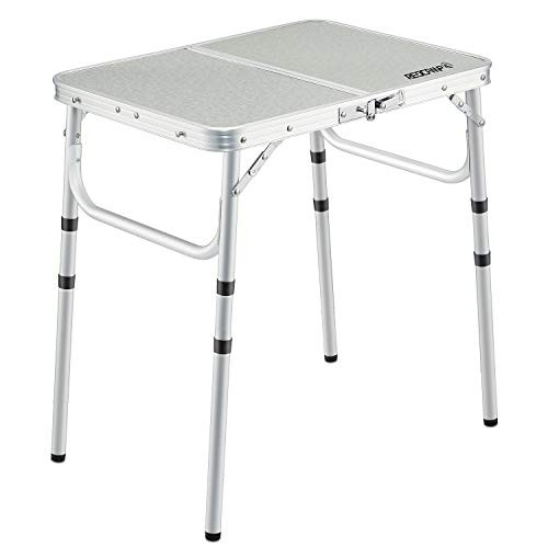 REDCAMP Small Aluminum Folding Table 2 Foot, Adjustable Height Portable Camping Table, Sturdy Lightweight 24" Camp Table
