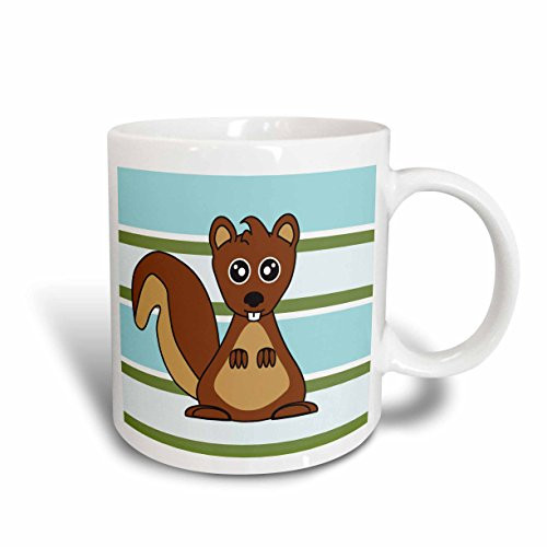 3dRose Cute Brown Squirrel Print Blue Green Stripe Ceramic Mug, 15-Ounce