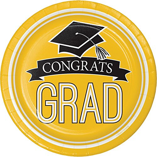 Creative Converting 180 Count School Spirit Sturdy Style Small/Dessert Paper Plates for Graduation Party, School Bus Yellow