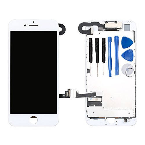 Ayake White Screen Replacement for iPhone 7 4.7" - Full LCD Digitizer Display Assembly with Front Facing Camera, Earpiece Speaker Pre Assembled and Repair Tool Kits