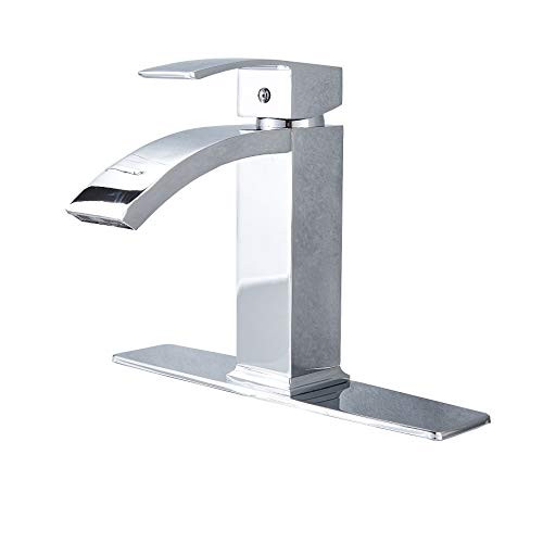 Rozin Single Hole Deck Mounted Bathroom Basin Faucet Vanity Mixer Tap + 10-inch Cover Plate Chrome Finish