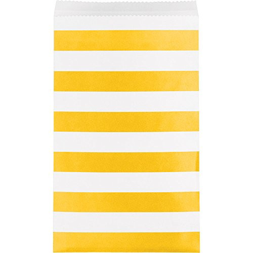 Creative Converting 324495 180-Count Paper Treat Bags Striped, School Bus Yellow