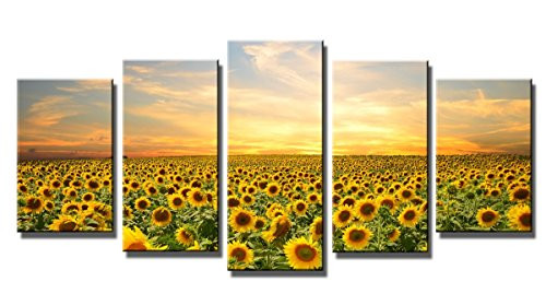 Wieco Art Sunflowers Canvas Prints Wall Art Landscape Pictures Paintings Ready to Hang for Living Room Bedroom Home Office Decorations Modern 5 Panels Stretched and Framed Yellow Flower Giclee Artwork Wieco Art Sunflowers Canvas Prints Wall Art Landscape Pictures Paintings Ready to Hang for Living Room Bedroom Home Office Decorations Modern 5 Panels Stretched and Framed Yellow Flower Giclee Artwork