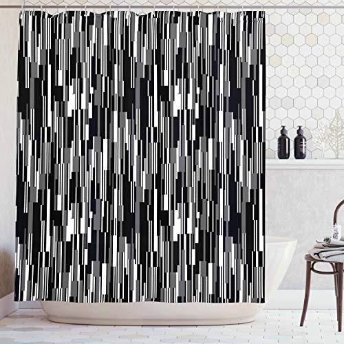 Ambesonne Black and White Shower Curtain, Barcode Pattern Abstraction Vertical Stripes in Grayscale Colors, Cloth Fabric Bathroom Decor Set with Hooks, 84" Extra Long, Black Grey White