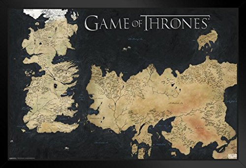 Pyramid America Game of Thrones Westeros Essos Map Black Wood Framed Poster 20x14 inch