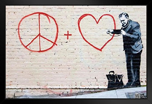 Pyramid America Peaceful Hearts Banksy Black Wood Framed Poster 20x14 inch