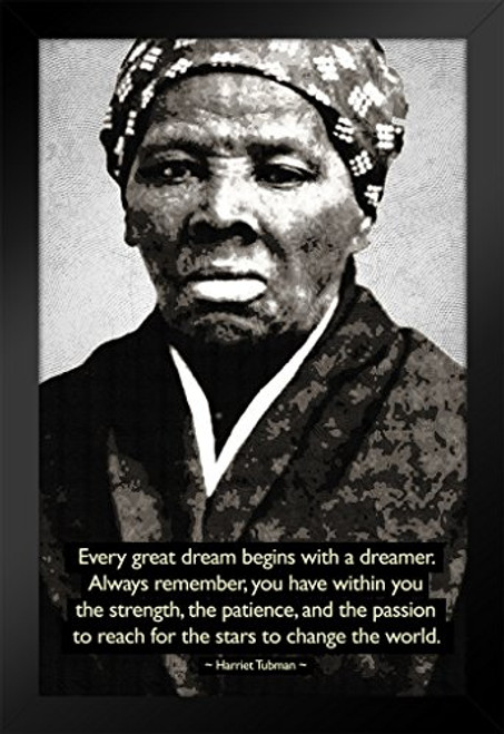 Harriet Tubman Change The World Quote Motivational Black Wood Framed Poster 14x20 inch