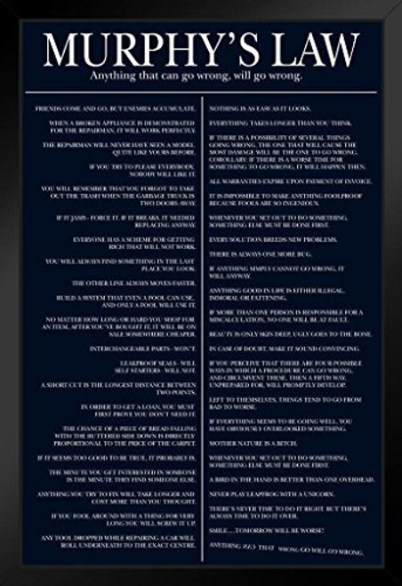 Pyramid America Murphys Law Humor Black Wood Framed Poster 14x20 inch