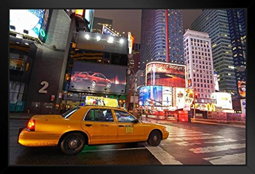 Yellow Tax Cab at Times Square New York City NYC Photo Art Print Framed Poster 20x14 inch Yellow Tax Cab at Times Square New York City NYC Photo Art Print Framed Poster 20x14 inch
